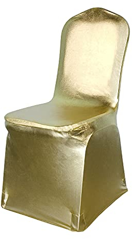 Trimming Shop Stuhlbezug aus elastischem Spandex-Gewebe, glitzernd, goldfarben, abnehmbar, waschbar, schützend, für Hochzeiten, Bankette, Zeremonien, Hotels, Restaurants, Partys, Dekoration, 1 Stück
