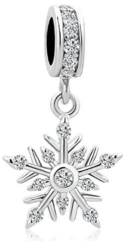 KunBead Jewelry White Crystal Snowflake Dangle Christmas Charms Gifts