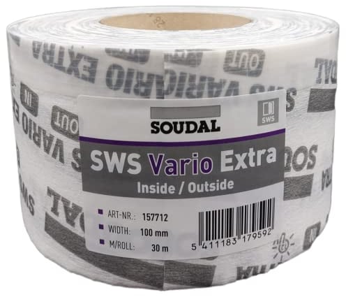 Soudal SWS Vario Fensterband Anschlussband Fensterdichtband Extra Vollflächig Selbstklebend Innen und Aussen Luftdicht Schlagregendicht Breite 70-150mm 30m Rolle (100mm)