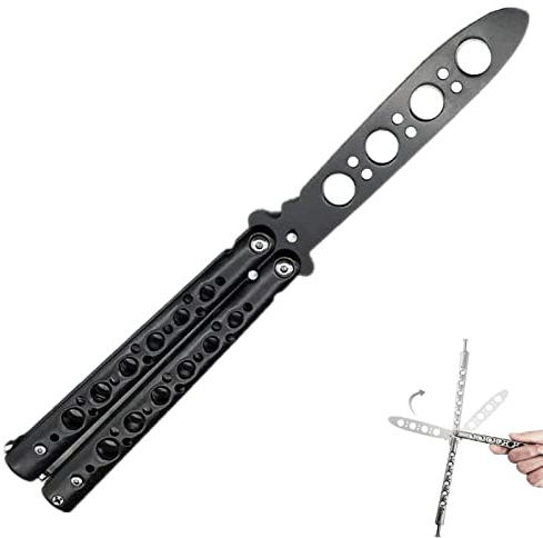 Butterfly Trainer, Nicht Scharfes Metall Trainings Butterfly Messer aus Edelstahl Nicht Scharf Klinge Butterfly Knife Trainer Sicher Geeignet für Anfänger Flipping-Tricks üBt (Schwarz)