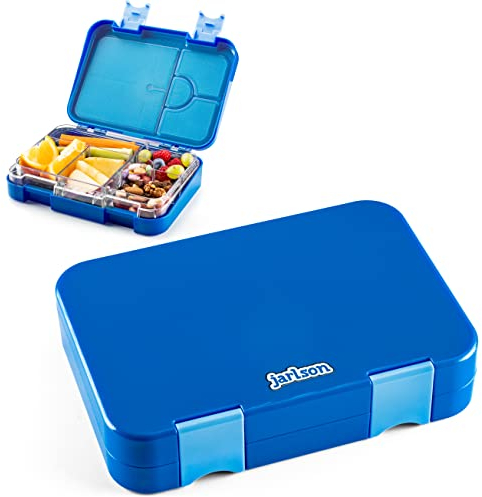 Jarlson® Brotdose für Kinder mit 6 Fächern TONI - Lunchbox - Bento Box auslaufsicher – Jausenbox für Kindergarten und Schule - Mädchen und Jungen - | Brotbox | Snackbox (Blau)