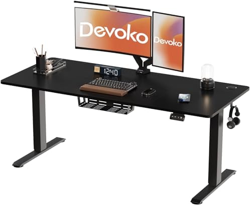 Devoko Höhenverstellbarer Schreibtisch, Elektrischer Schreibtisch Höhenverstellbar Tisch, Steh-Sitz Bürotisch, Computertisch mit Memory-Funktion, Stehpult, Standing Desk, Bürotisch,160 x 70 cm,Schwarz