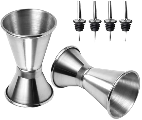 CJBIN Cocktail Messbecher, 2 Stück 1.5cl 3cl Edelstahl Barmaß, Doppelmass Jigger mit 4 Stück Ausgießer Spirituosen, Messbecher Cocktail für Bars, Clubs, Restaurants, Cafés Oder zu Hause