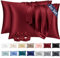 Vielit 2 Stück Satin Kissenbezug 40x60 Rot, Weich wie Seidenkissenbezug, Bessere Pflege als Silk Pillosecase, Satin Kopfkissenbezug Kissenhülle für Haar und Haut kommt mit 2 Haargummis