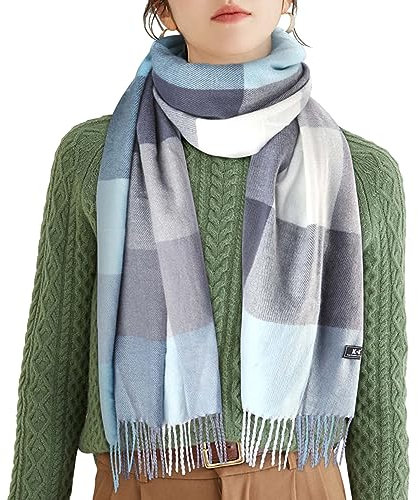 ECOMBOS Winterschal aus Schottenkaro – Lange, karierte Damenschals, warme Wolle im britischen Stil mit Spinning-Quaste, Schalstola für Damen