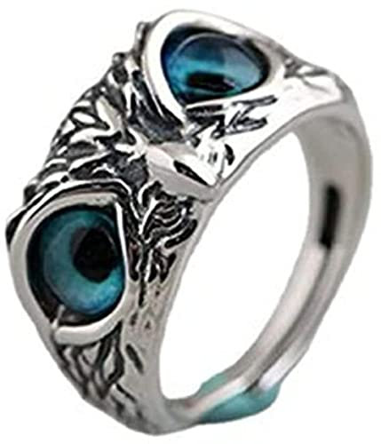 Blauäugige Eule Ring für Frauen Versprechen Ringe Größe verstellbar Ring für Frauen Schmuck Tiere Gut und Schlechte, Harz