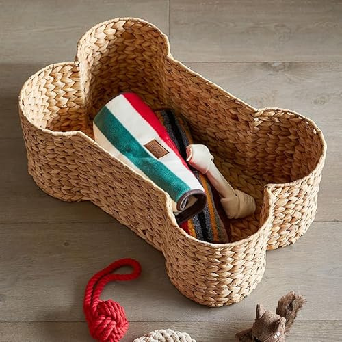 Eden & Willow Bone-Shaped Water Hyacinth Storage Basket - Stylish Pet Toy Organiser, Handcrafted & Durable, Aesthetic Storage Solution for Dogs (Large)