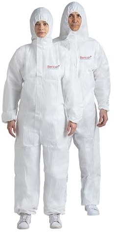 Bericah, Tuta Protettiva in TNT LAMINATO, Elastico ai Polsi-cappuccio-caviglie, Chiusura con Cerniera, Type 5-6, Colore Bianco, Taglia M, 1 pezzo