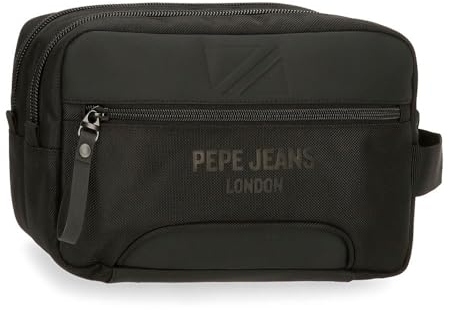 Pepe Jeans Bromley Kulturbeutel, zwei Fächer, anpassbar, Schwarz, 26 x 16 x 12 cm, Polyester, Schwarz, Talla única, Kulturbeutel mit zwei Fächern, anpassbar