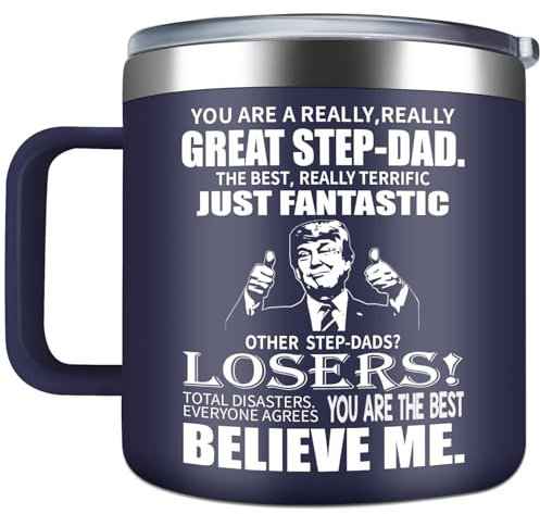 TIKMODERN Funny Step Dad Mug Gifts for Step Dad on Fathers Day Step Dad Gifts - Great Step Dad Stylish 14oz Stainless Steel Coffee Mug - Christmas Birthday Present for Bonus Father in Law