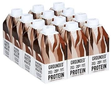 GROUNDED Vegan Chocolate Protein Shakes (12 x 490ml) - 20g Of Vegan Protein Per Shake Bottle, Dairy & Gluten Free Protein Shake With Pea & Sunflower Protein - 100% Recycle Ready Packaging