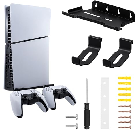 Mcbazel Wandhalterung für PS5 Slim mit 2 Haken für PS5-Controller, Stahlmetallmaterial Aufhängevorrichtung Langlebiges Zubehör für Playstation 5 Slim Disc/Digitale Edition (Nicht für PS5/PS5 Pro)