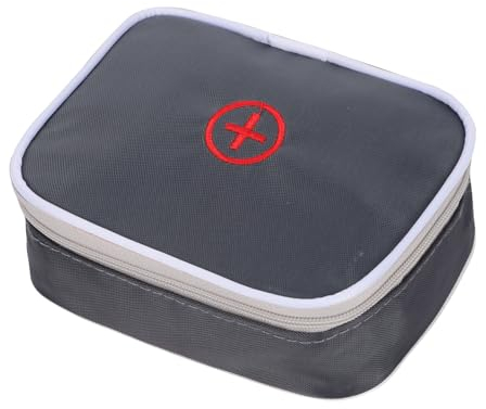 Tragbare Medikamententasche Klein, Mini Erste-Hilfe-Tasche Leere Reiseapotheke Tasche, Medizinische Aufbewahrungstasche für Reisen, Zuhause, Schule, 13x10x4cm (Grau)