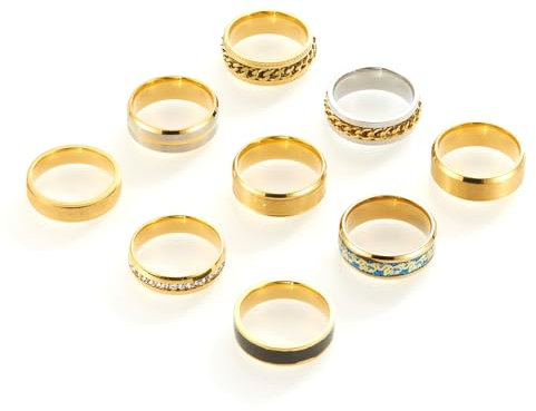 SOXEMAN 9 Stück/Set Herren Gold Silber Ring Set (2 davon Kette Drehringe lindern Angst und Stress) Trendy und Mode Damen Paar Edelstahl Ringe