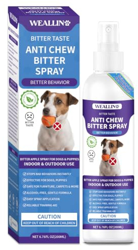 WEALLIN Bitter Dog Spray, 200ml Bitter Apple Dog Spray, Anti Chew Spray for Dogs Behavior Training Aid, Dog Repellent Spray Stops Chewing Biting & Licking, Protects Furniture for Indoor & Outdoor Use