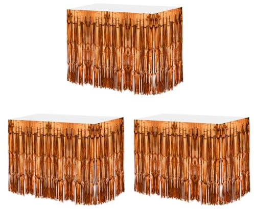 QUARKZMAN 3 Stück 29x108 Zoll Orange Metallische Lametta-Tischröcke für rechteckige Tische Lametta-Hintergrundvorhang für Hochzeits- und Geburtstagsfeierdekoration