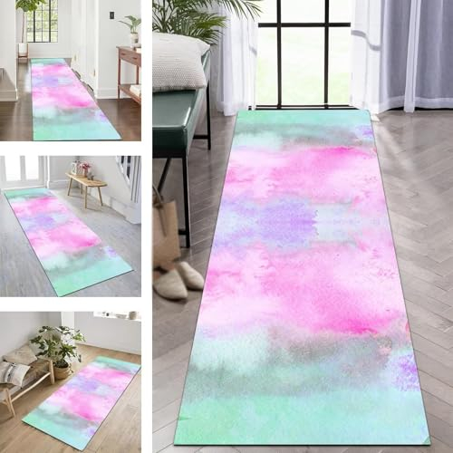 Rwoxing Läufer Teppiche Für Lange Flur Teppich Rosa 50X160CM Küchenteppich Waschbar rutschfest Schlafzimmer Fußmatten Wohnzimmer Esszimmer Flurläufer Meterware Teppich Für Innenräume