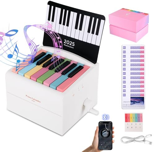 Klavierkalender 2025 Tischkalender, USB aufladbares spielbares Klavier Bluetooth-kompatibel mit 52 vereinfachten Musiknoten in 27 Karten Großartiges Geschenk für die Familie (Weiß)