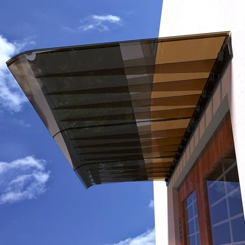 Auvent de Porte et Fenêtres Invisible,Marquise de Porte Moderne,Auvent Marquise en Polycarbonate de 3 Mm d'Épaisseur,Toit de Porte d'Entrée Protection UV,Auvent de Jardin (Brown,40x140cm/16 x55)