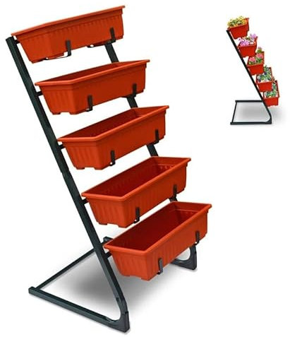 ComfyNex Vertical Garden Planter with 5 Removable Tiered Trays – Indoor/Outdoor Raised Bed Planter Stand for Herbs, Vegetables, Flowers – Metal Frame Space-Saving Garden Display Rack 5 tiered planter