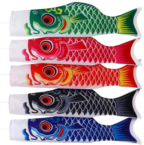 Toddmomy Japanese Carp Flag 5Pcs Satin Windsock Set 27.5 Inch Vibrant Koi Fish Flags for Indoor Outdoor Garden Festival Decoration