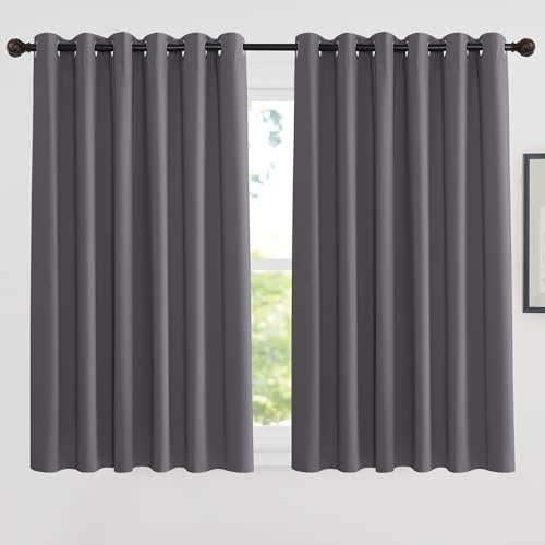 PONY DANCE Blackout Eyelet Curtains, Grey, 2 Panels, 90 x 63 Inch | Thermal Insulated 63 Inch Drop Extra Wide Curtains for Bedroom, Energy Saving & Room Darkening Drapes for Living Room