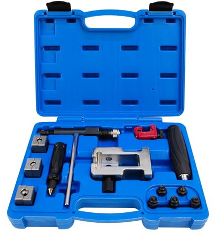 JAOGAUS Bremsleitung Bördelgerät, Hydraulisches Bördelgerät für Bremsleitungen, Mobiles Bördelwerkzeug Set für SAE/DIN Doppel und Konvexbördelung, Inkl. 18 Teiligem Zubehörkoffer
