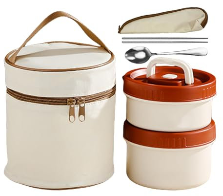 Work Lunch Box, Insulated Food Container Set, Microwaveable Reusable Design, Multi-Layer Stackable Storage, Built-in Cutlery Kit, Compact Ideal, for School Picnic Camping Meal Prep