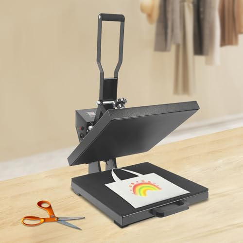 Överföringspress, T-shirt, tryckmaskin, 38 x 38 cm, gör-det-själv, varmpress med digital justerbar temperatur 0–250° och tidskontroll 0–999 s
