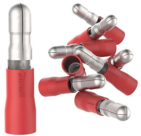 AUPROTEC 50x Rundstecker 0,5-1,5 mm² rot Teilisoliert PVC männliche Steckverbinder MPD Kabel-Verbinder aus Messing verzinnt