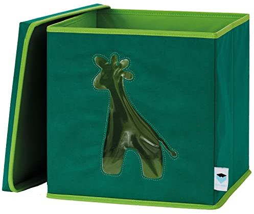 LOVE IT STORE IT Aufbewahrungsbox mit Deckel - Spielzeugbox aus Stoff verstärkt mit Karton, Sichtfenster Giraffe, 30x30x30 cm, Dunkelgrün