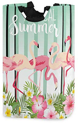 Mnsruu Grand panier à linge avec poignées Motif flamant rose et oiseau