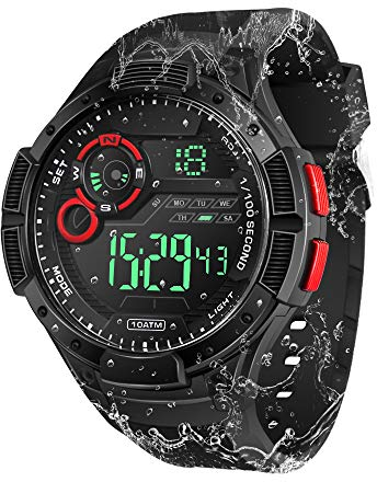 BANGLIN 10 ATM Waterproof Watch Luminous Sports Watch with Alarm, Chronograph, Calendar Functions, 12/24 Hour Format Selectable