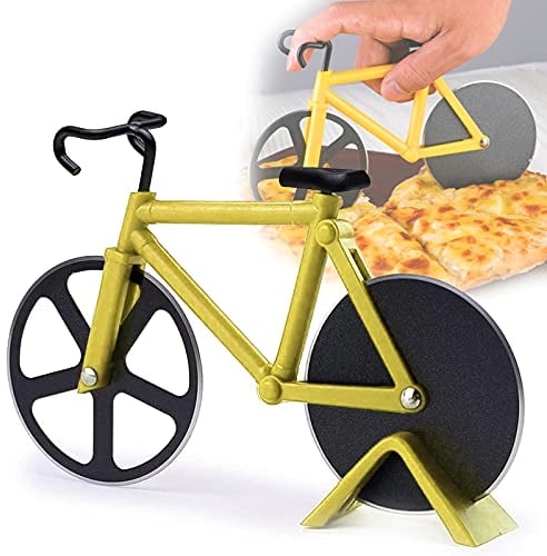 Pizza Cutter, Bicycle Pizza Cutter, Stainless Steel Super Sharp Blades Slicer, Bicycle Pizza Cutter Wheels, Stainless Steel Plastic Bike Cutter, Pizza Chopper Slicer Kitchen Gadget (Yellow)