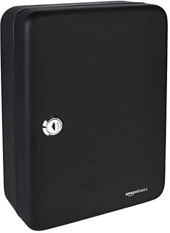 Amazon Basics Schlüsselkasten für 48 Schlüssel, Stahl, abschließbar, Schwarz, 19.99 D x 17.78 W x 24.89 H cm