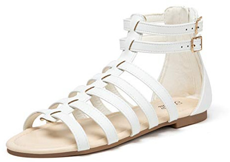 katliu Sandales Femme Plates Été Bohème Sandales Confortables Chaussures pour Plage Blanc 39