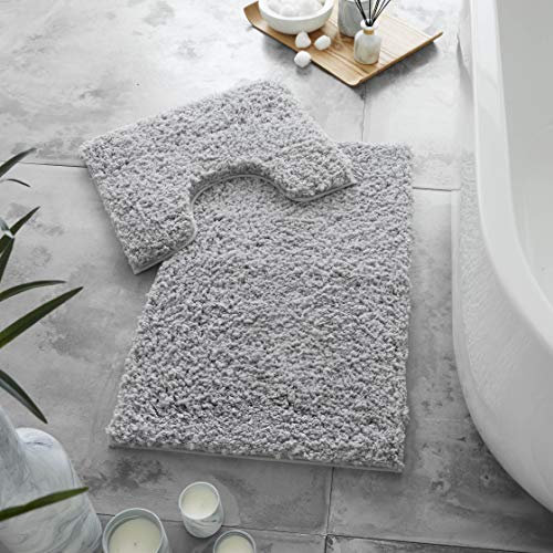 GC GAVENO CAVAILIA Microfibre Bath Mats Sets For Bathroom 2 Piece - Pedestal Set Non Slip Quick Drying Shower Bath Mat, Water Absorbent Washable Toilet Rug - Grey