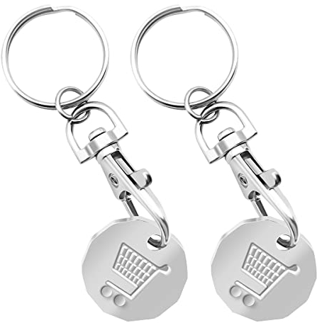 2 Stück Trolley Münze Schlüsselanhänger UK Set | Einkaufswagenchip Schlüsselanhänger | Trolley-Token für Supermarkt Warenkorb Trolley Schlüssel | Neue Pfund UK Münze Trolley Token | Trolly Shopping