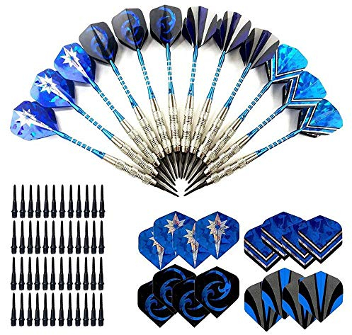 POFET 12-teiliges Set mit weichen Spitzen für elektronische Dartscheiben mit extra 16 Dartflügeln und 120 schwarzen Kunststoff-Dartspitzen