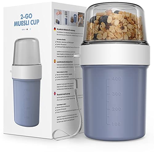 Jim's Store Müslibecher to Go Becher, 560ml+310ml Auslaufsichere Joghurtbecher für Unterwegs (Blue)