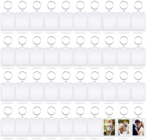 40 Pièces Porte-Clés Photo, Porte Clef Photo Transparent Vierge en Acrylique, DIY Porte Cle Photo Rectangle Personnalisé avec Anneau Brisé pour Famille, Amis, Cadeaux et Artisanat(5.5 x 4.2 cm)