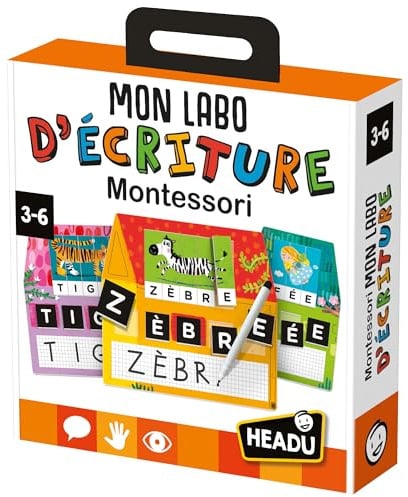 HEADU - Mon Labo D'Écriture Montessori - Je Lis Et J'Écris avec Trois Méthodes Amusantes ! | Jeu Educatif 2 3 4 5 6 Ans, Jeu Educatif Montessori, Apprendre à Lire et à Écrire, Cadeau Fille Garçon
