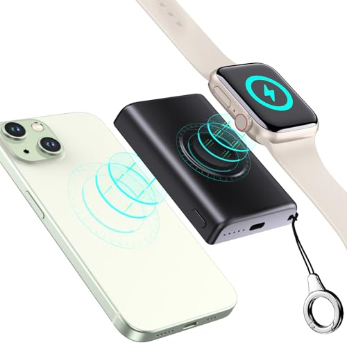 Mini Caricabatterie Portatile per Apple Watch 7/6/5/4/3/2/1/SE, 3000 mAh Caricatore Wireless per iWatch, Caricatore Magnetico Power-Bank Compatto e Leggero per iPhone 1 3 12 Pro Max Mini