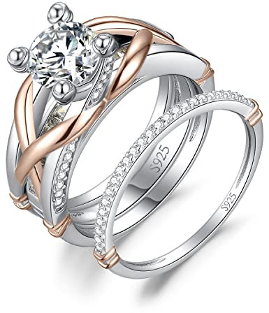 JewelryPalace Kreuz Knot Rundschliff 1.5ct Zirkonia Promise Ring Damen,Infinity Verlobungsring Silber 925 Solitär Rosegold Frauen,Unendlichkeitszeichen Hochzeitsring Trauring Ehering Band Ringe Set 54