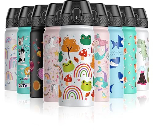 OLDLEY 550ml/18oz Bambini Borraccia Isolata in Acciaio Inossidabile con Cannuccia Riutilizzabile Sottovuoto in Metallo Mantiene Le Bevande Calde Fredde per Scuola, Ragazzi Ragazze (Rana Bianca)