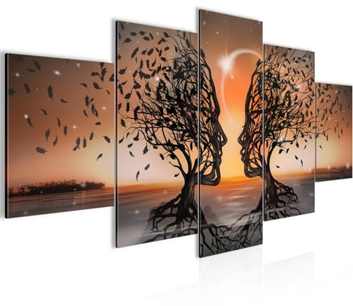 Runa Art Couple d'amoureux Tableau Murale Impression sur Toile Intissee 5 Parties Abstrait Arbre Orange Chambre Salle 044853c
