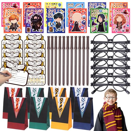 G.C Zauberer Party Mitgebsel Kindergeburtstag mit Zauberstab Bleistifte Party Brille Einladungskarten Partytüten Zauberer Mitbringsel Kindergeburtstag Give Away Gastgeschenk für Kinder Junge Mädchen