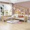 Zravenna Hausbett 90x200+70x140, Kinderbett mit Schubladen und Regalen, Massivholz Lattenrost mit Zaun, L-Struktur, Hausform Kinder Bett für 2 Kinder, Natur (Natur, 90x200+70x140cm)