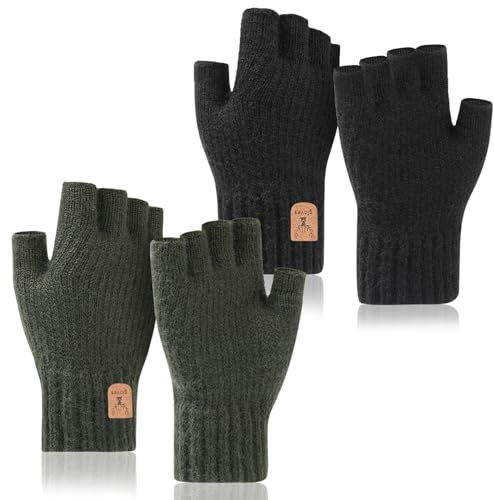 taonganui 2 Paar Fingerlose Handschuhe Winter Damen und Herren Fingerless Gloves Warme Strick Handschuhe Ohne Finger, Touchscreen Winterhandschuhe für Laufen Radfahren Outdoor