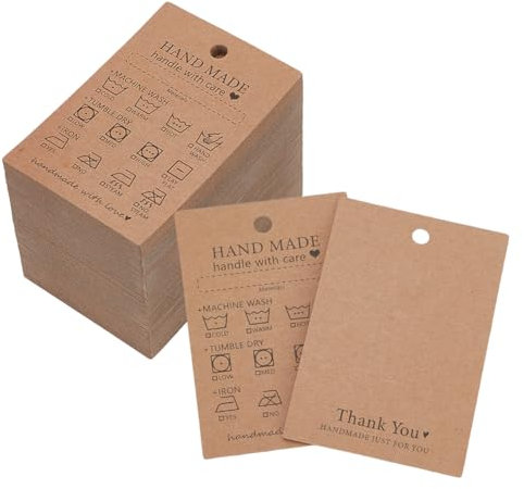 FINGERINSPIRE 120 Stück Handgefertigtes Stoff Waschanleitungs Hängeetikett 7.5x5cm Sandbraunes Kraftpapier Waschpreisschilder Materialpflege Minimalistisches Symboletikett Für Hemden Strickdecken